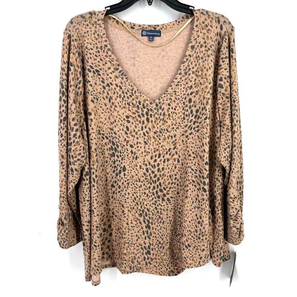 New Democracy Brown Leopard Print Long Sleeve Top Shirt Womens Plus Size 3X - Picture 1 of 6